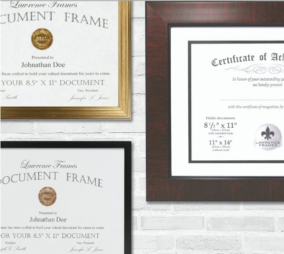 Lawrence certificate & document frames — diploma, awards, and signage
